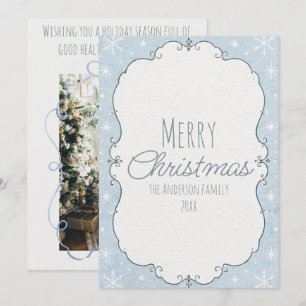 Watercolor Blue Drawn Snowflakes Frame Christmas  Holiday Card