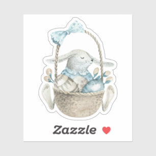 Watercolor Blue Easter Bunny Eggs Basket