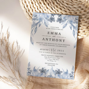 Watercolor Blue Elegant Floral Wedding Invitation
