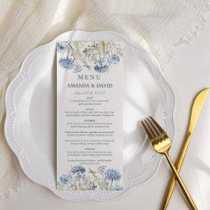Watercolor Blue Elegant Floral Wedding Menu