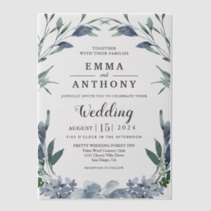 Watercolor Blue Elegant Floral Wedding Vellum Invitations