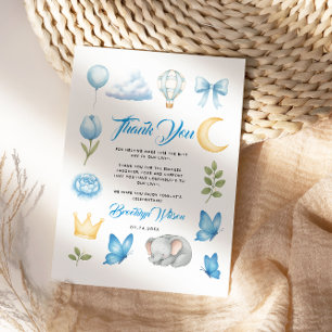 Watercolor Blue Elephant   Boy’s Baby Shower Thank You Card