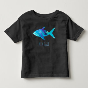 Watercolor Blue Fish Ocean Kids Personalised Toddler T-Shirt