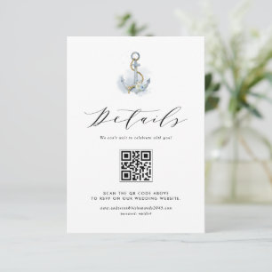 Watercolor Blue Floral Anchor QR Code Details Enclosure Card