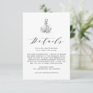Watercolor Blue Floral Anchor Wedding Details Enclosure Card
