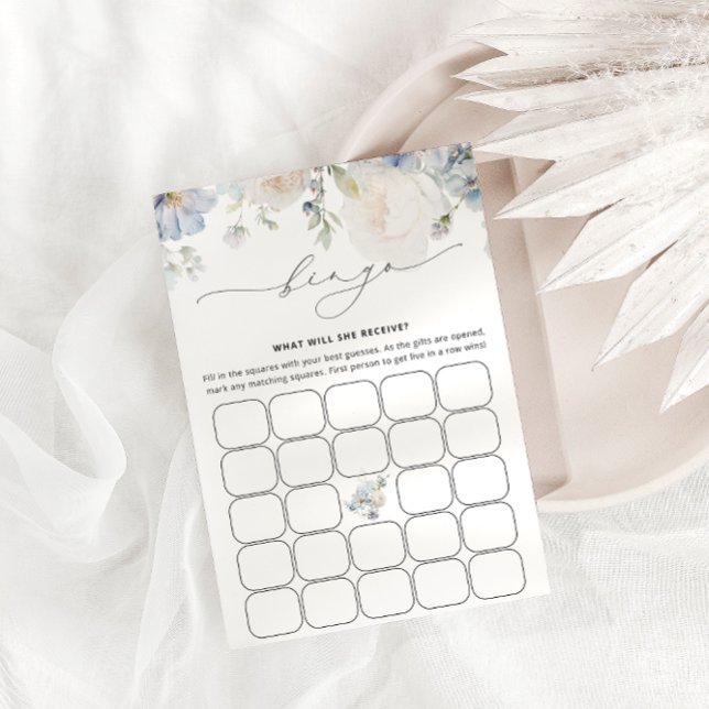 Watercolor Blue Floral Baby Bingo Game Card (Creator Uploaded)