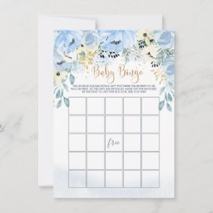 Watercolor Blue Floral  Baby Shower Bingo Game  Invitation