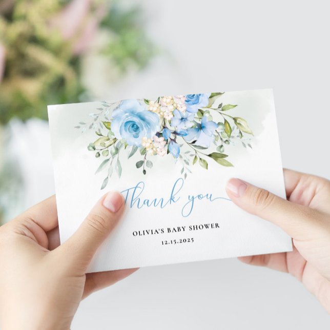 Watercolor blue floral baby shower thank you card (Creator Uploaded)