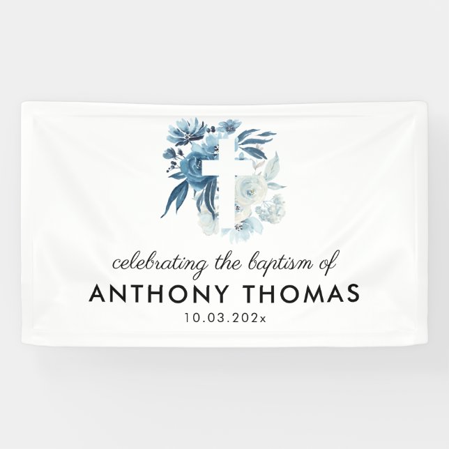 watercolor blue floral baptism sign (Horizontal)