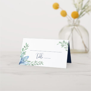 Watercolor Blue Floral Blooms Wedding Table Place Card