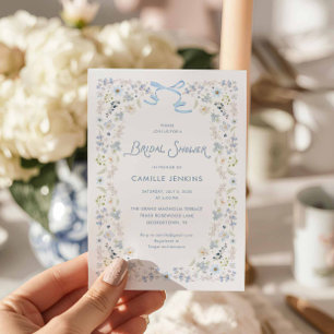 Watercolor Blue Floral Bridal Brunch Bow Invitatio Invitation