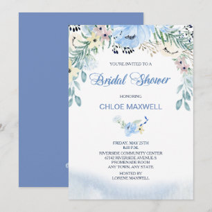 Watercolor Blue Floral Bridal Shower Invitation