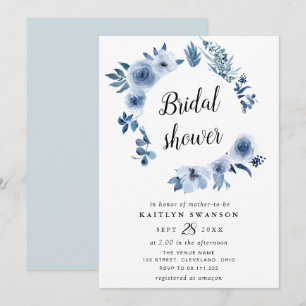 Watercolor blue floral bridal shower invitation
