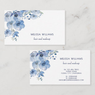 Watercolor Blue Floral Business Card