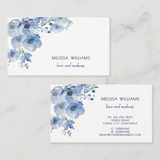Watercolor Blue Floral Business Card