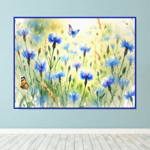 Watercolor Blue Floral Cornflower Germany Canvas Print