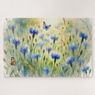 Watercolor Blue Floral Cornflower Germany Jigsaw Puzzle
