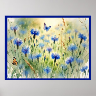 Watercolor Blue Floral Cornflower Germany   Poster