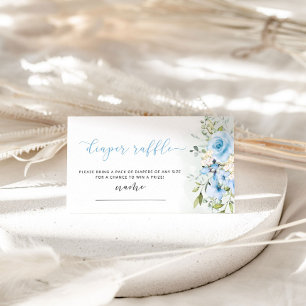 Watercolor blue floral diaper raffle ticket enclosure card