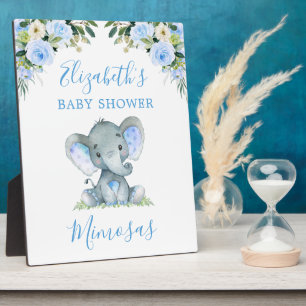 Watercolor Blue Floral Elephant Baby Shower Table Plaque