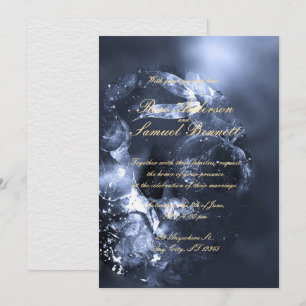 Watercolor Blue Floral Monogram Wedding Invitation