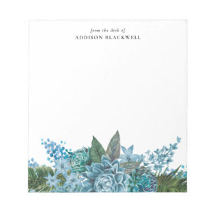 Watercolor Blue Floral Name Template Notepad