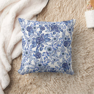 Watercolor Blue Floral pattern Cushion