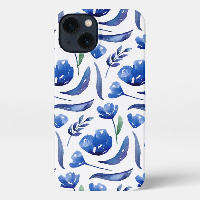 Watercolor blue floral pattern. Navy flowers iPhone Case (Back)