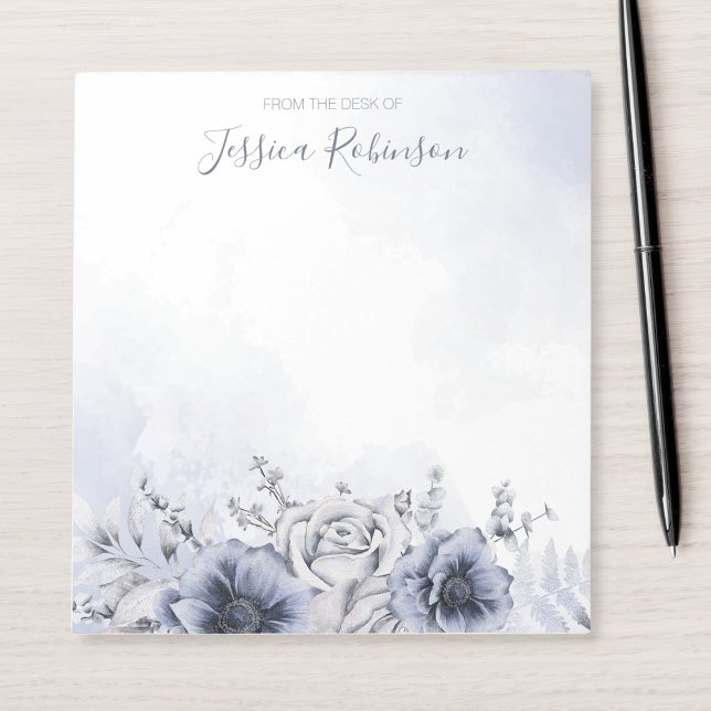 Watercolor Blue Floral Personalised Notepad (Creator Uploaded)