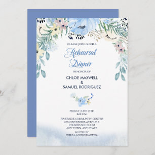 Watercolor Blue Floral Rehearsal Dinner Invitation