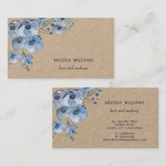 Watercolor Blue Floral Rustic Business Card