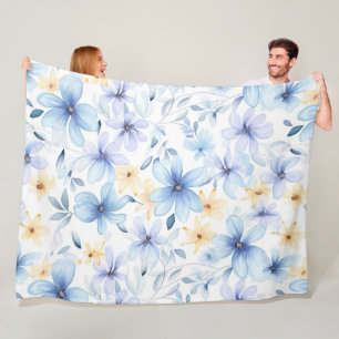 watercolor blue floral seamless fleece blanket