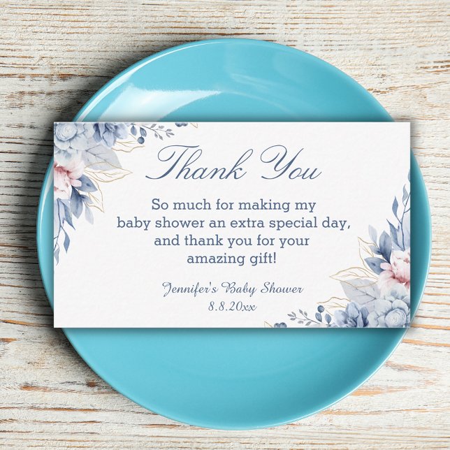 watercolor blue floral  thank you baby shower  card (Creator Uploaded)
