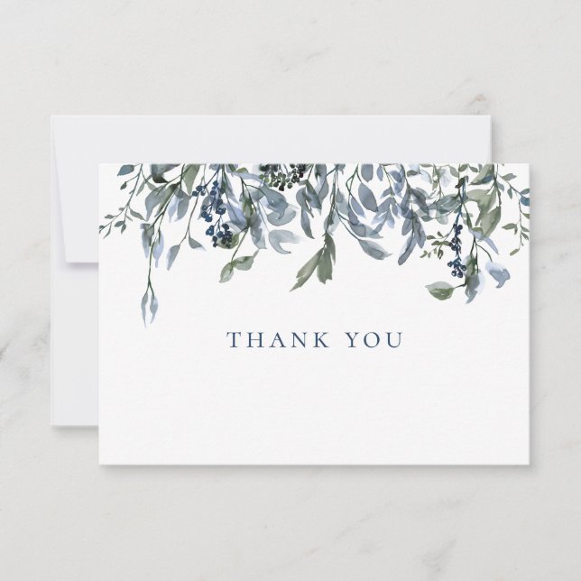 Watercolor Blue Floral Thank You Note Card (Front)