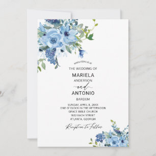Watercolor Blue Floral Watercolor wedding Invitation