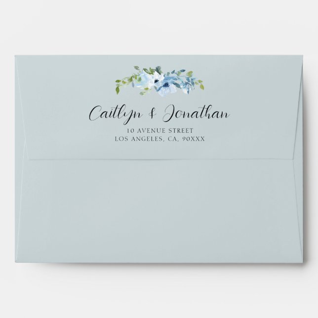 watercolor blue floral wedding envelope (Back (Top Flap))