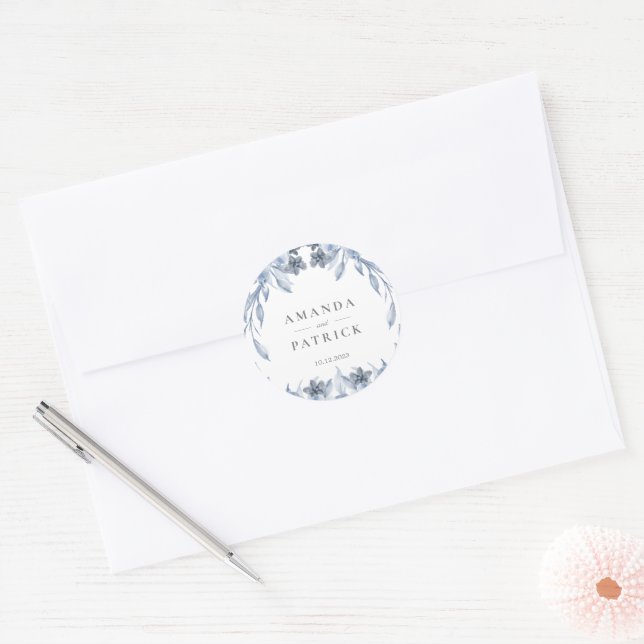 Watercolor Blue Floral Wedding Envelope Seals (Envelope)