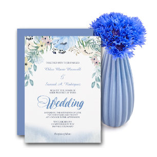 Watercolor Blue Floral Wedding Invitation
