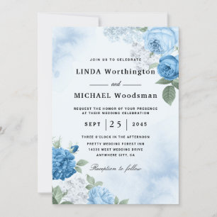 watercolor blue floral wedding invitations