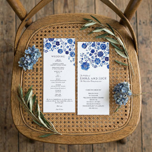 Watercolor Blue Floral Wedding Order of Ceremony Programme