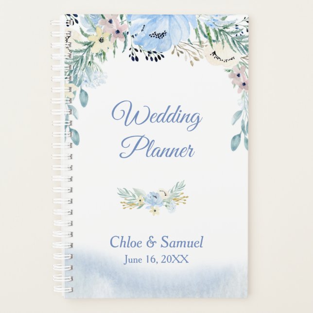 Watercolor Blue Floral Wedding Planner (Front)