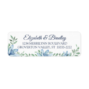 Watercolor Blue Floral Wedding Return Address