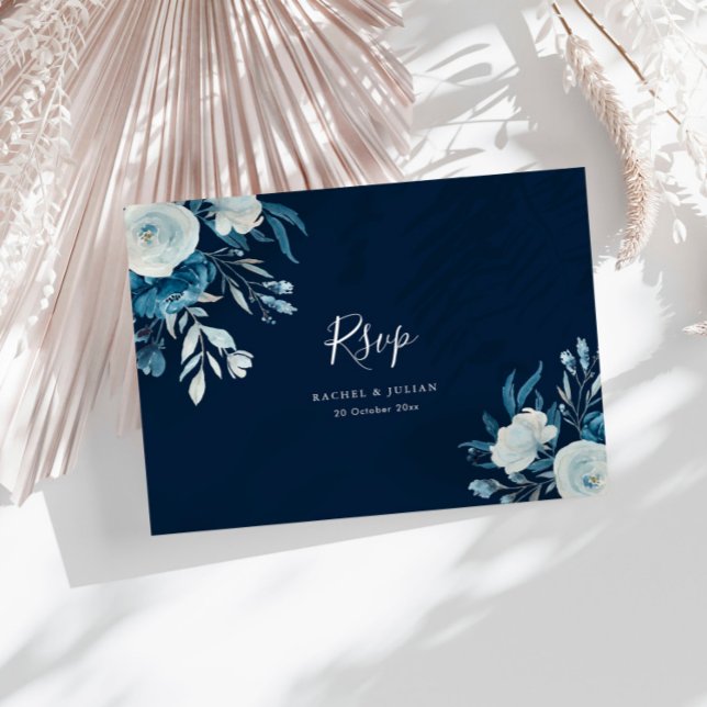 Watercolor blue floral wedding RSVP Postcard (Creator Uploaded)