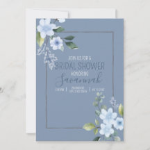 Watercolor Blue Floral Wedding Shower Invitation