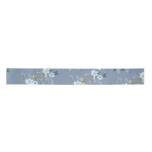 Watercolor Blue Floral Wedding Shower Welcome Satin Ribbon
