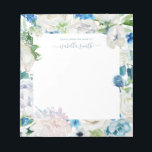 Watercolor Blue Floral White Rose Vintage Notepad<br><div class="desc">Watercolor Blue Floral White Rose Vintage Personalised Notepad. This beautiful notepad features blue and white flowers and you can personalise it with your name. It is perfect gift for new job, for a friend, anyone who likes femininity, elegance, romance. If you need any help or matching products, please contact me....</div>