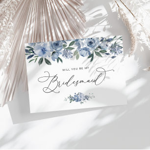 watercolor blue floral will you be bridesmaid card