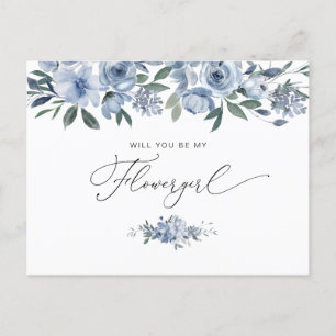 watercolor blue floral will you be flowergirl card