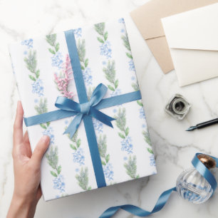 Watercolor Blue Floral with Greenery Wrapping Paper
