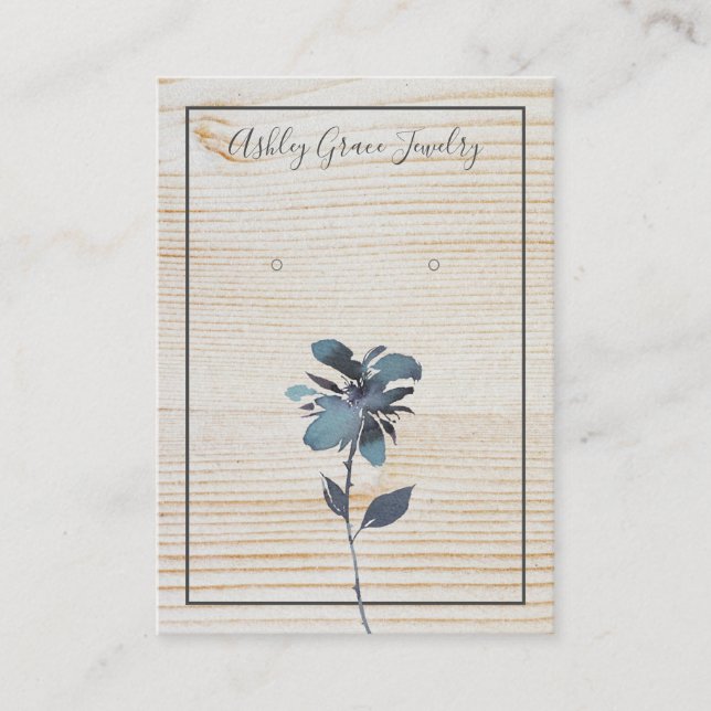 Watercolor Blue Floral Wood Earring Display Card (Front)